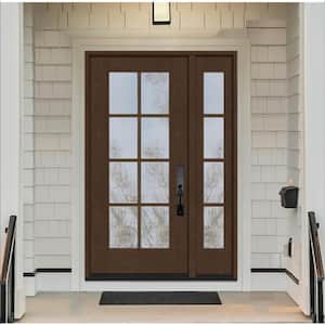 Regency 51 in. x 80 in. Full Lite 8 Lite Clear Glass LH Hickory Stain Mahogany Fiberglass Prehung Front Door w/12in.SL