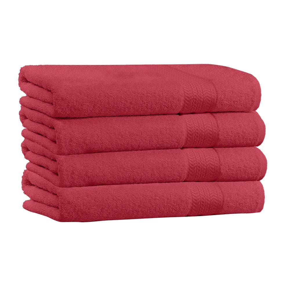 Cherry Red 100% Cotton 4-Pack Bath Towel Set