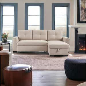 Amelia 92 in. Straight Arm Polyester Blend Rectangle Sofa in Beige
