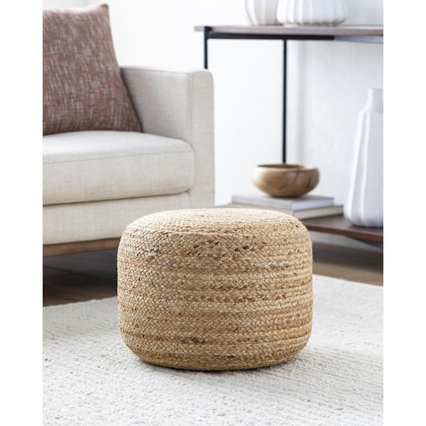 Livabliss Budapest Beige Cottage 18 in. L x 18 in. W x 14 in. H Jute Pouf