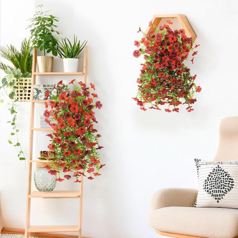 18.9 in. Red Brown 2-Piece Artificial Fake Daisy Hanging Flowers