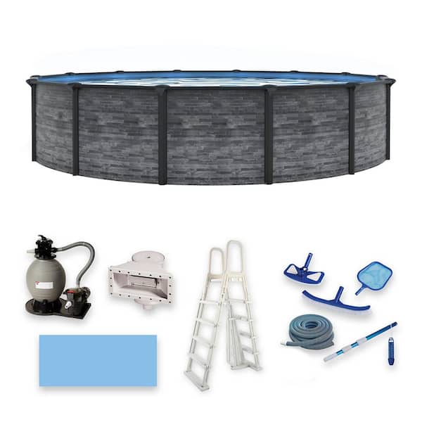 Marbella 24 ft. Round 52 in. Deep Steel Wall Above Ground Swimming Pool Package w/ 6 in. Top Rail