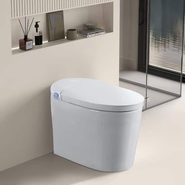 12 inch 1-piece 1.06 GPF Single Flush Round Toilet in White Heated Seat with Auto Flaush, Auto Open/Close