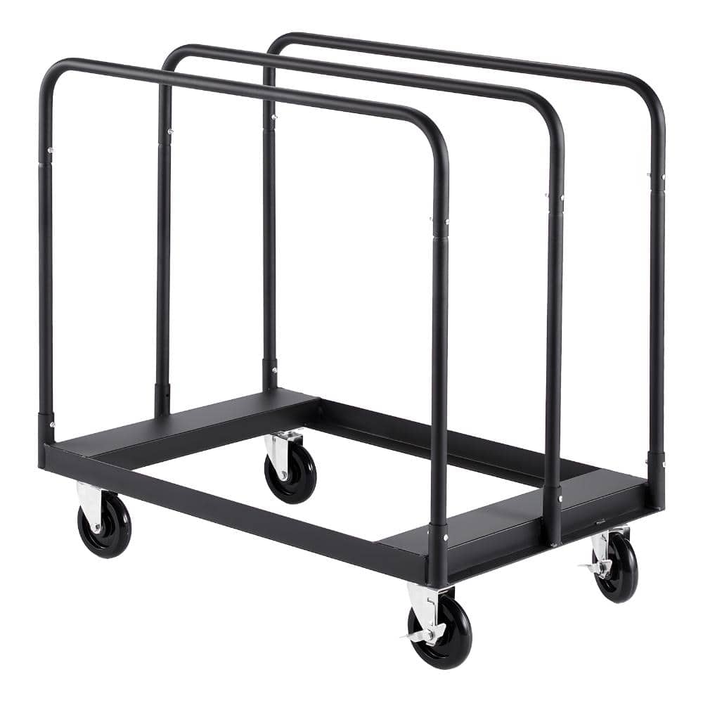 Black 1800 lb. Capacity Steel Drywall Hand Truck with 5 in. Swivel Casters, Tie-Down Strap, 3 Side Handrails for Factory