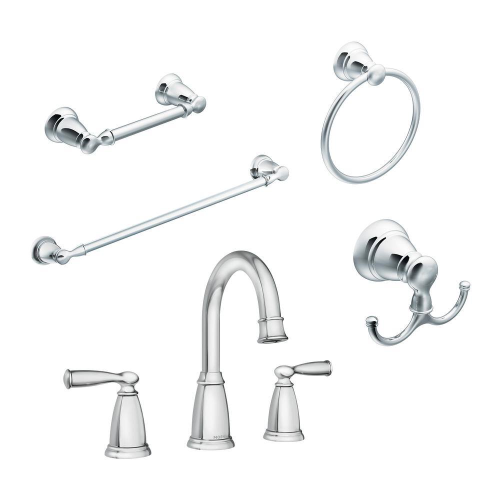 MOEN Banbury 8 In Widespread 2 Handle Bathroom Faucet With 4 Piece   Chrome Moen T84947 4p24 64 1000 