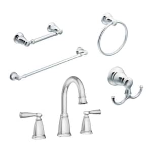 Banbury 8 in. Widespread 2-Handle Bathroom Faucet with 4-Piece Hardware Set in Chrome (Valve Included)