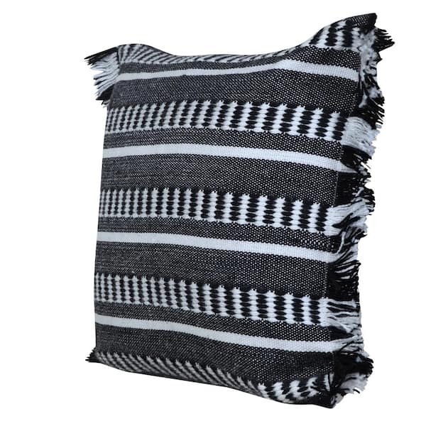 Black and white outdoor pillows, Striped Tassel, Beige