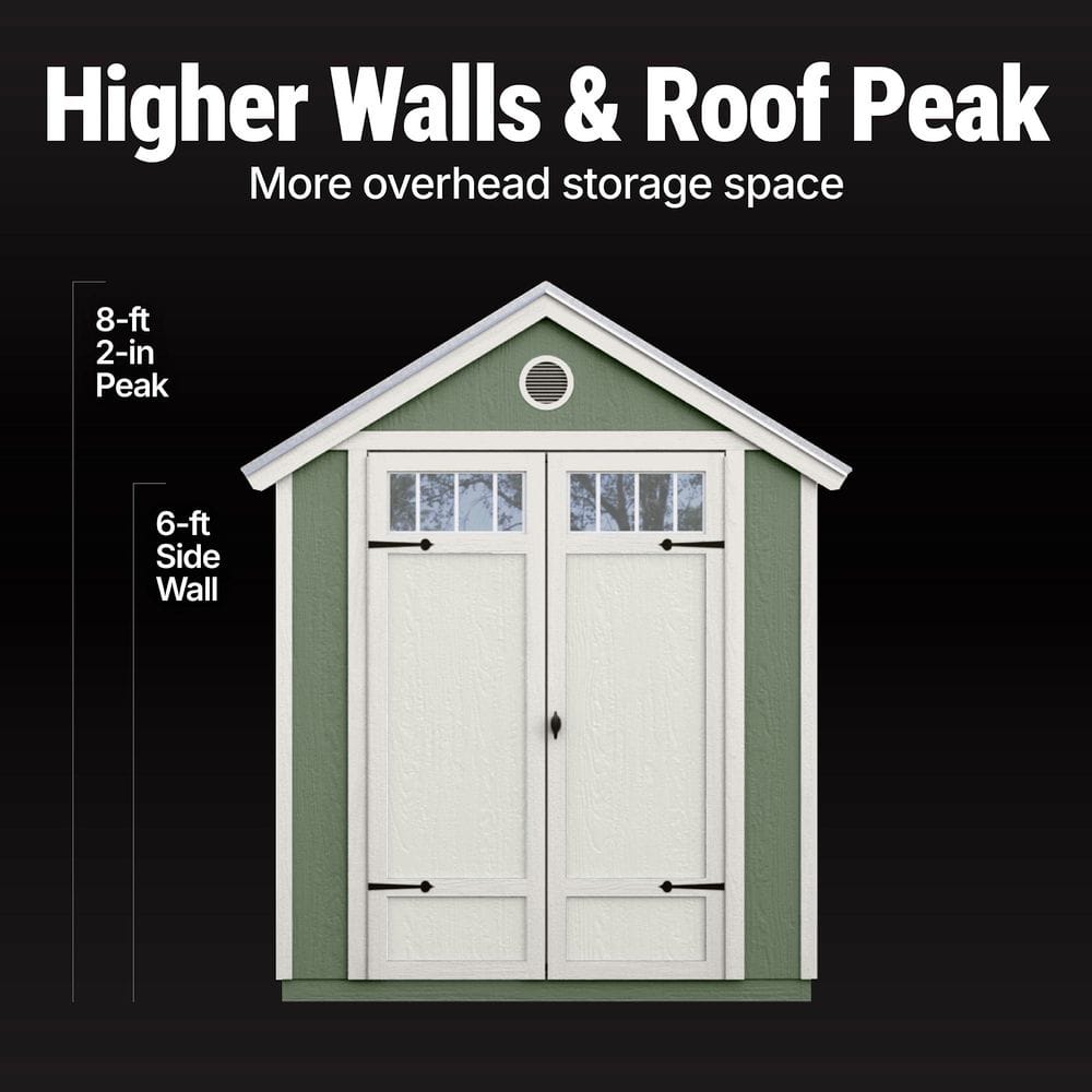 Gray 6' x 8' Wooden Garden Shed with Metal Roof and Shelving
