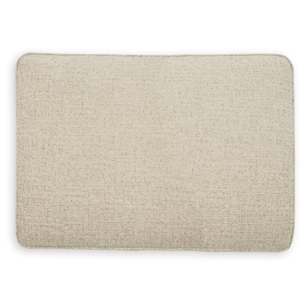 Beige Chenille Contemporary Ottoman with Dark Wood Legs