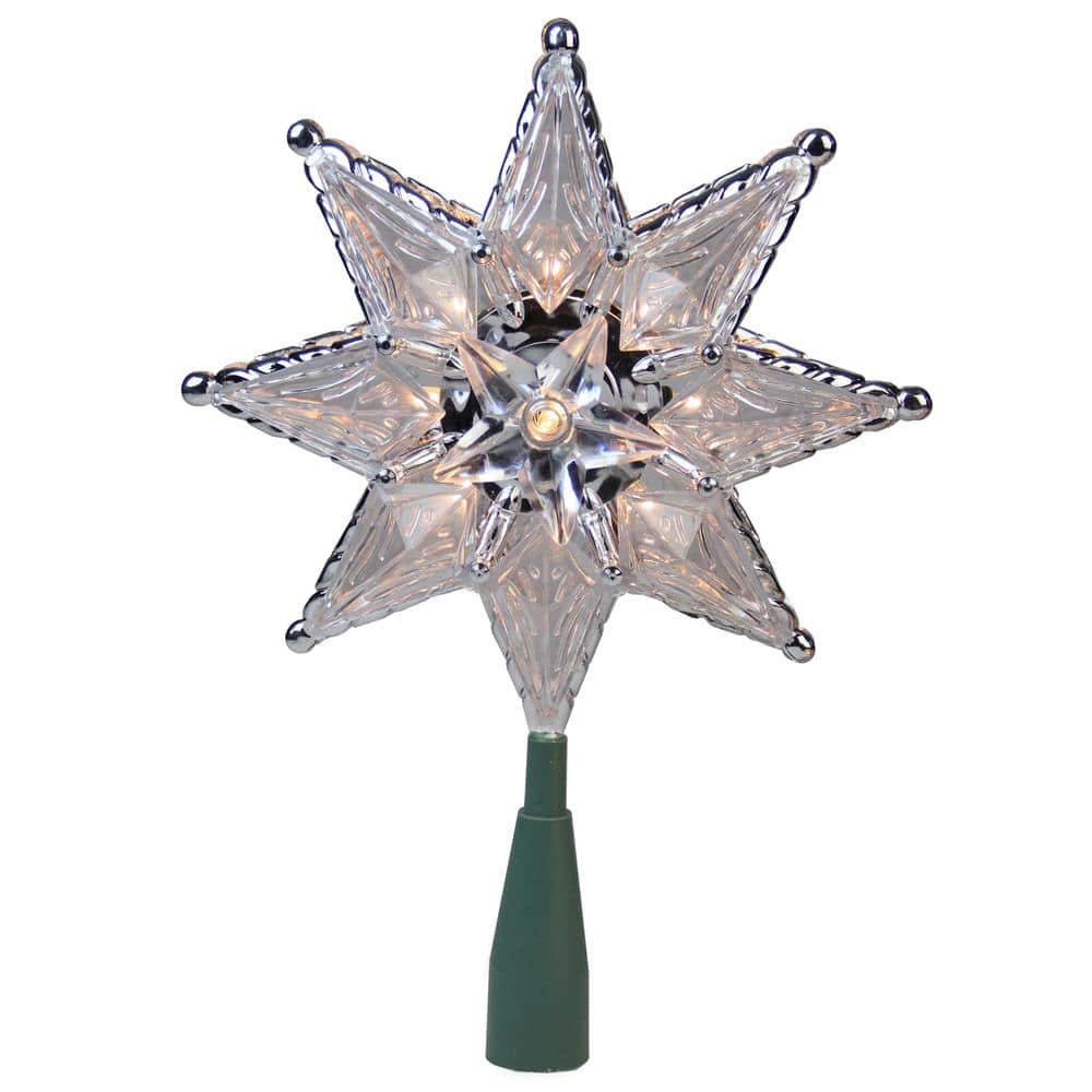 Northlight 8 in. Silver Mosaic 8-Point Star Christmas Tree Topper - Clear Lights