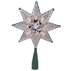 8 in. Silver Mosaic 8-Point Star Christmas Tree Topper - Clear Lights