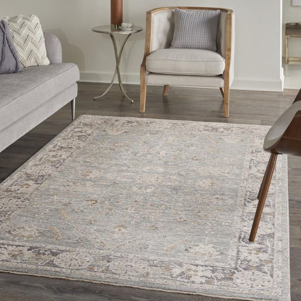 4 ft. x 6 ft. Blue Floral Power Loom Distressed Area Rug