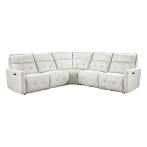 Loveland 100.5 in. 5-Piece Textured Fabric Modular Power Reclining Sectional Sofa in White with Power Headrest