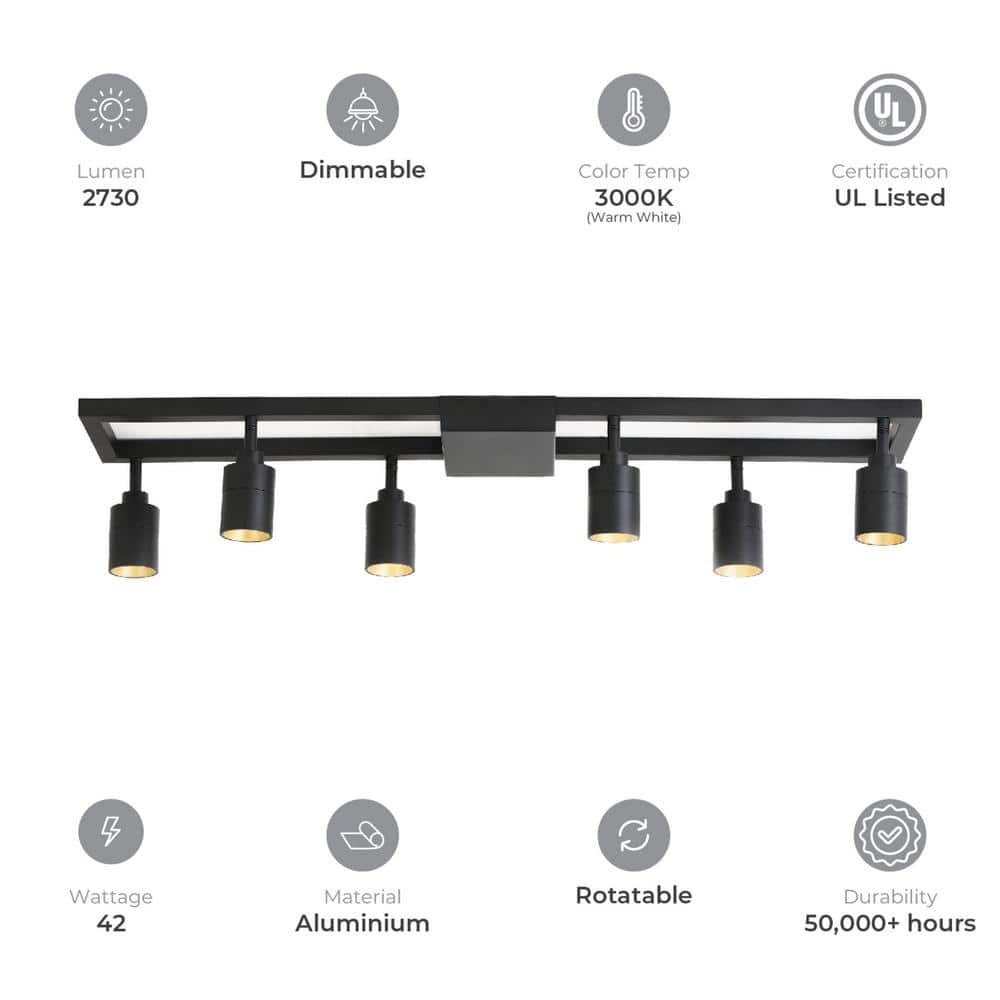 Shura Matte Black 6-Light LED Square Track Light