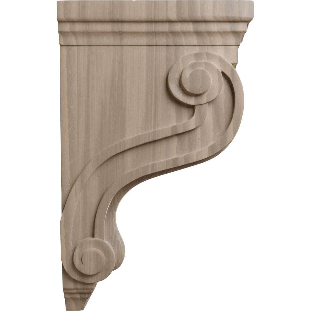 Walnut Hand-Carved Traditional Scroll Corbel, 13" Height