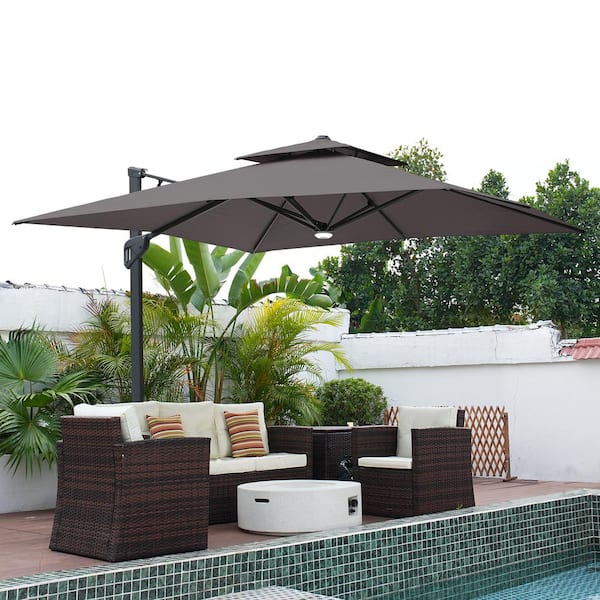 10 ft. Square Aluminum 360-Degree Rotation Cantilever Patio Umbrella with Cross Base in Dark Gray for Garden