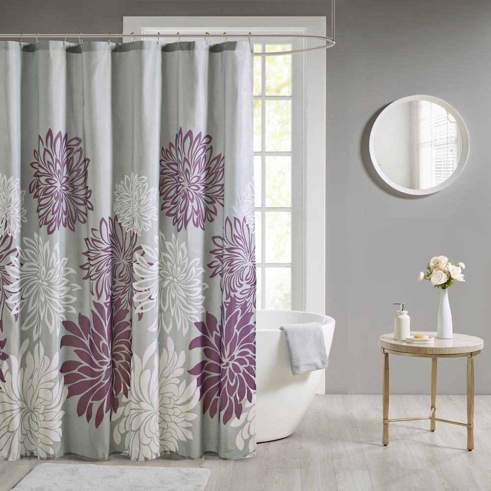 Caldwell Purple Floral Print Microfiber Shower Curtain