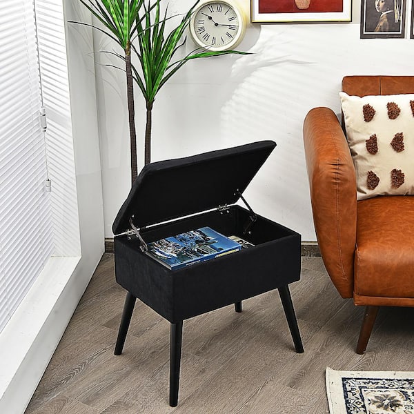 Round Velvet Storage Ottoman Footrest Stool Vanity Chair with Metal Legs -  Costway