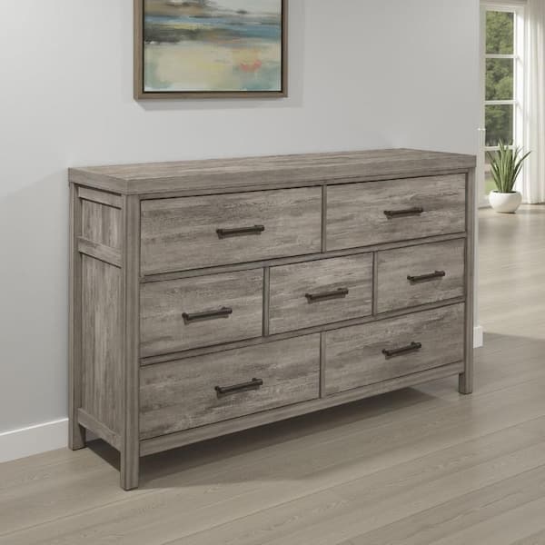 Rie Gray and Black 7 Drawer 16 in. Dresser without Mirror
