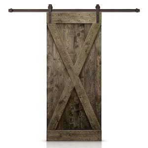 36 in. x 84 in. X-Panel Knotty Pine Finished Wood Sliding Barn Door with Hardware Kit