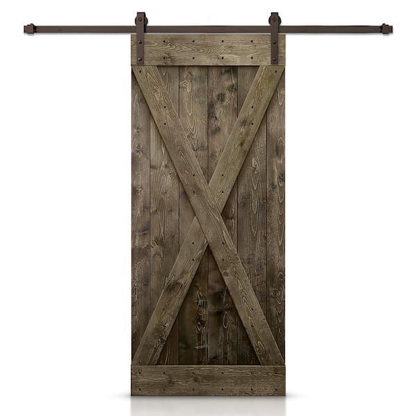 CALHOME Distressed X Series 48 in. x 84 in. Espresso Stained DIY Wood Interior Sliding Barn Door with Hardware Kit