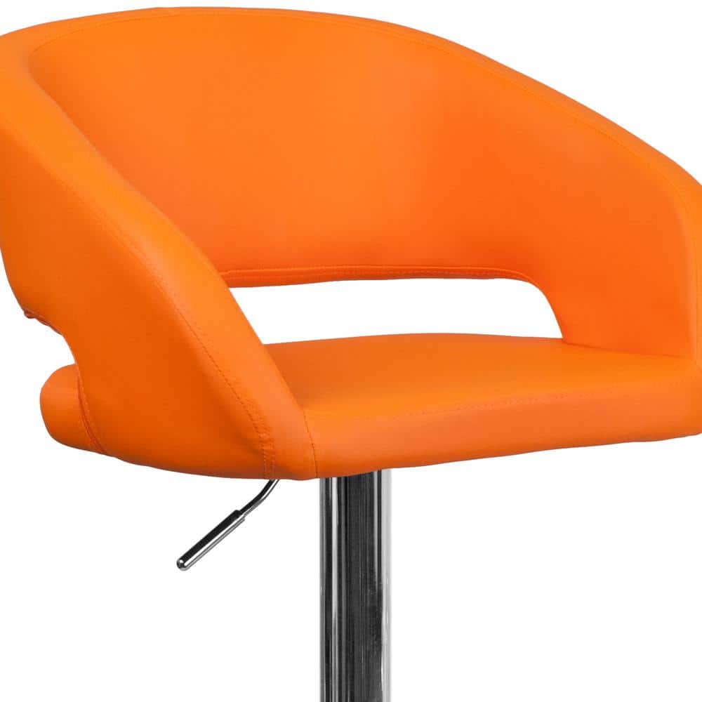 Orange Vinyl Adjustable Height Swivel Barstool with Chrome Base