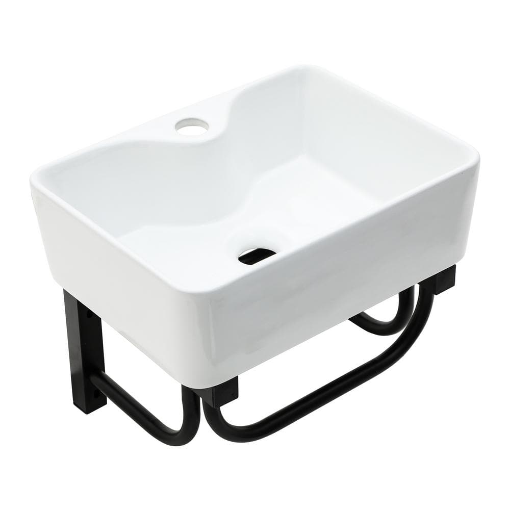 16 in. White Wall Mount Rectangular Bathroom Ceramic Console Sink with Towel Rack Single Faucet Hole price history on PriceWatchPro