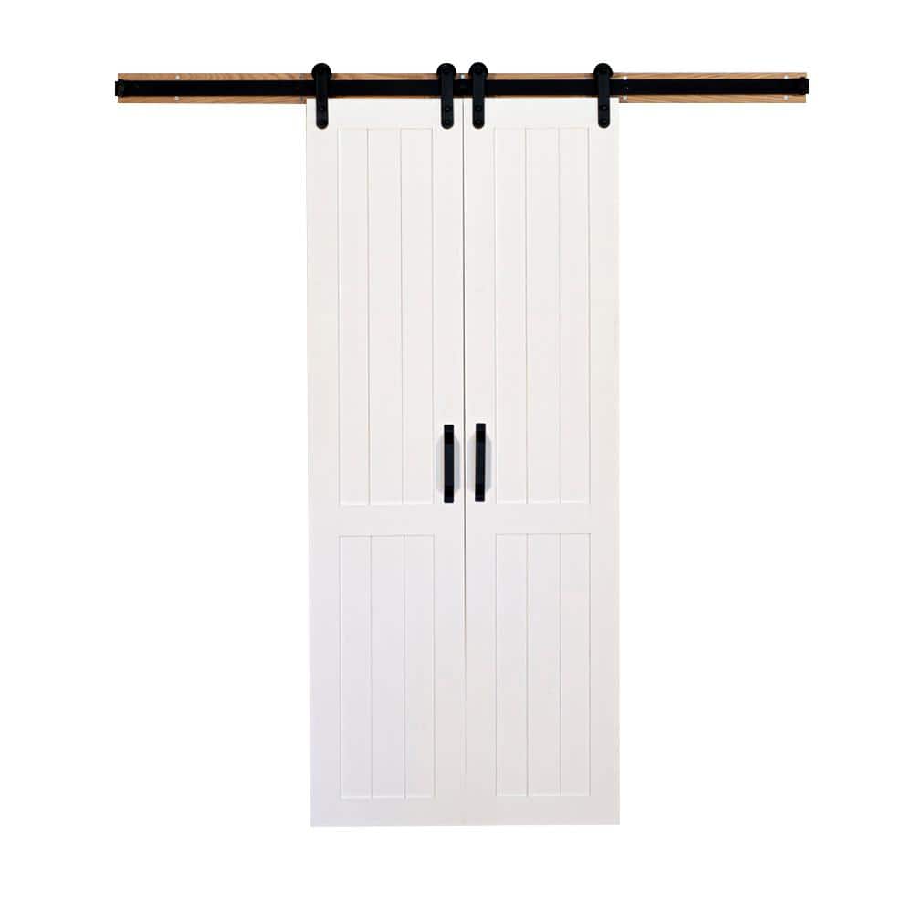 36 in. x 84 in. Vertical Plank Solid Primed Wood Split Barn Door with Hardw