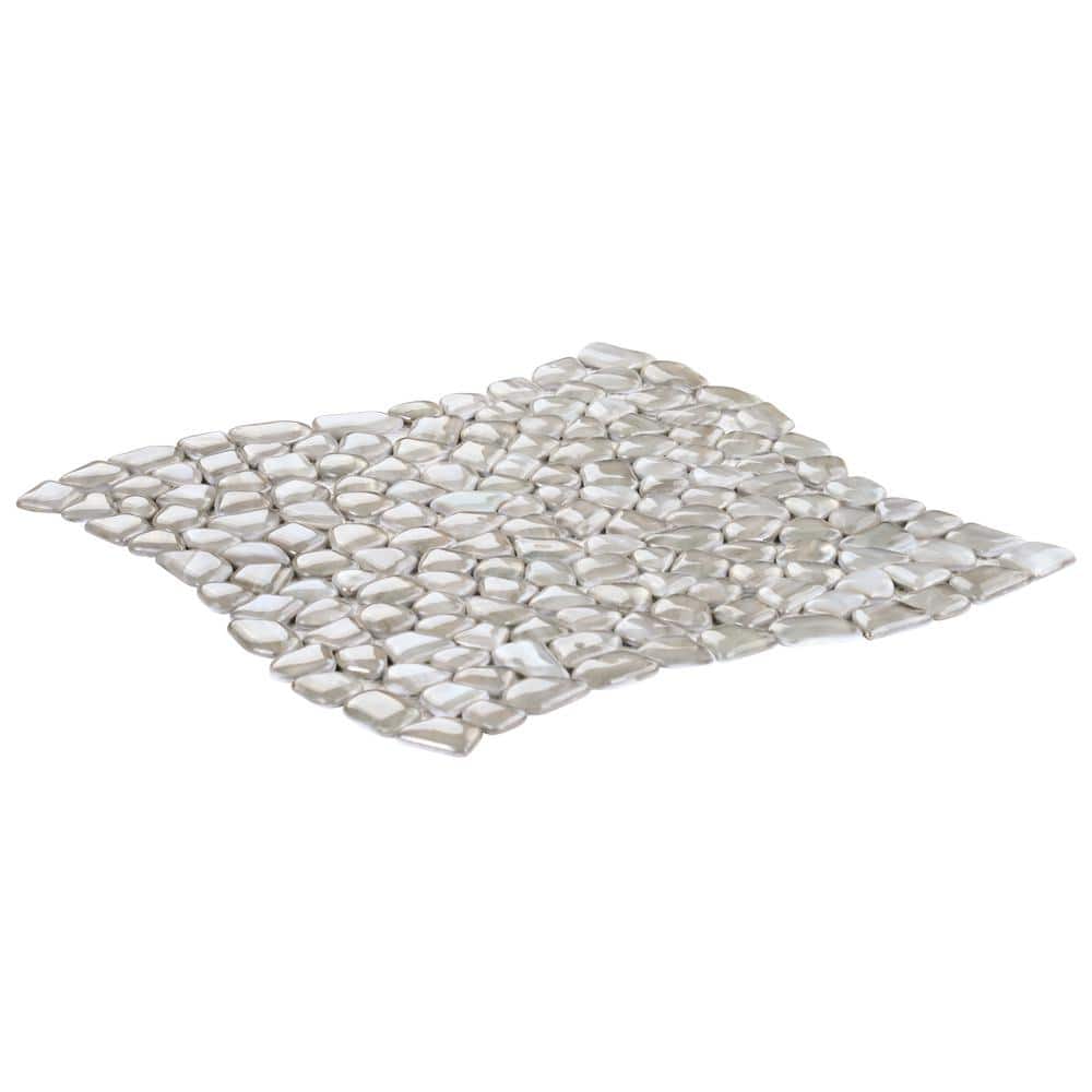 Apollo Pebble Silver Polished Glass Mosaic Tile