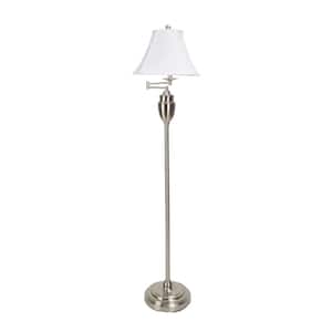 Wellington 59 in. Brushed Steel Floor Lamp with Faux Silk Shade