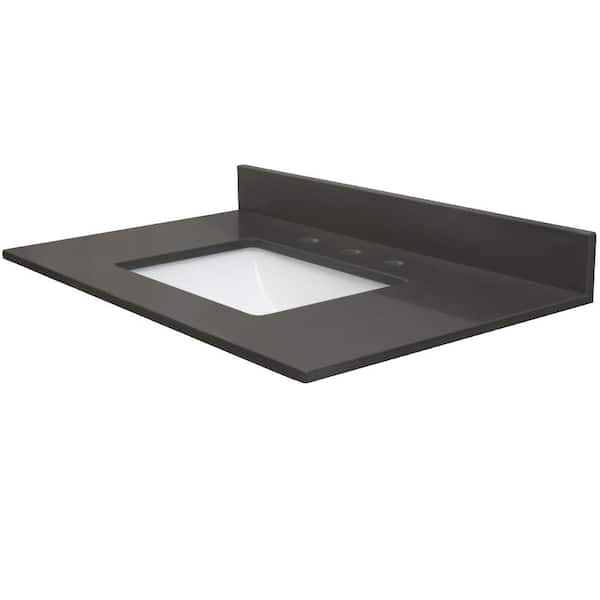 MarCraft Vista 25 in. W x 22 in. D Quartz Single Rectangle Basin Vanity Top in Mineral Gray with White Basin