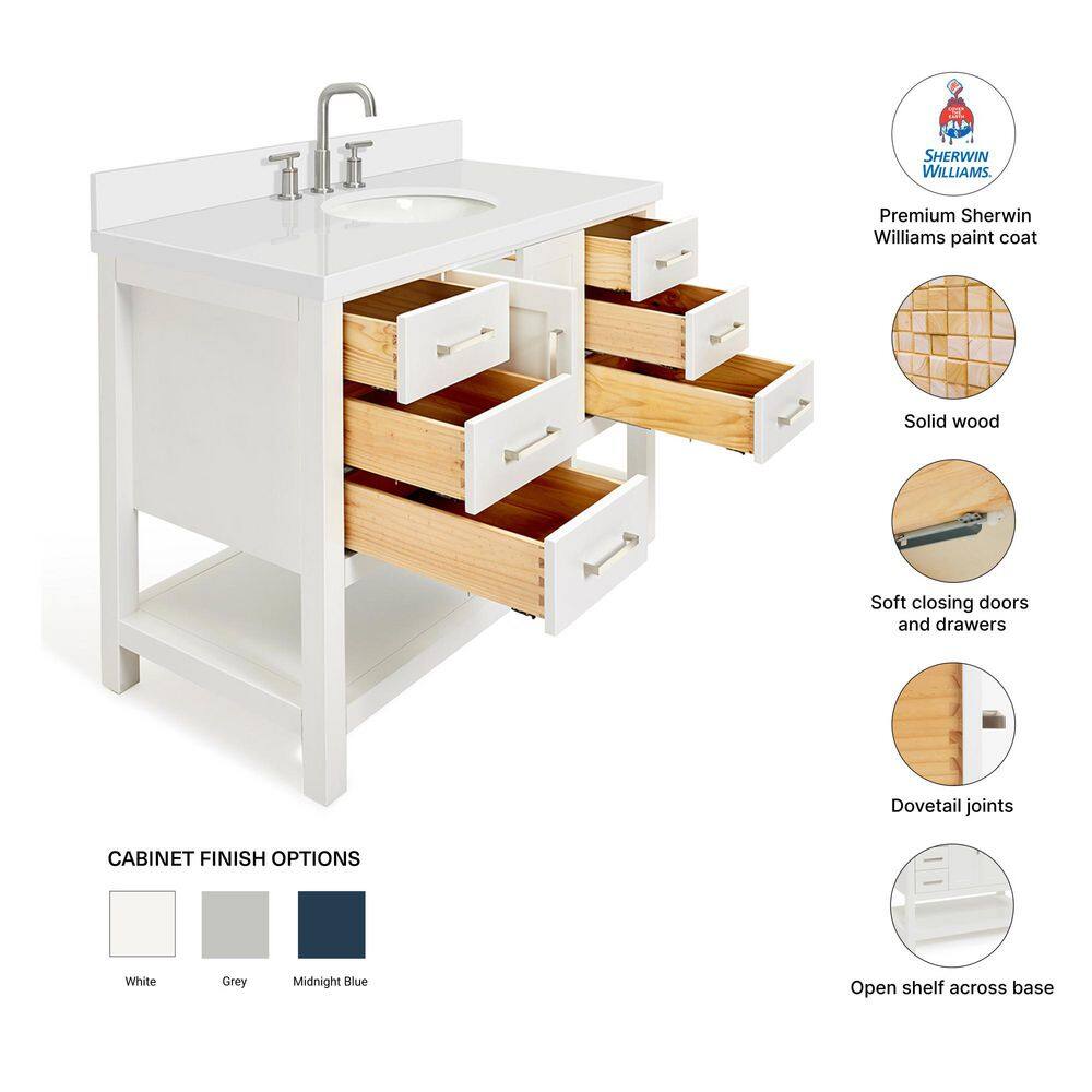 Magnolia 49" White Solid Wood Single Bathroom Vanity with Quartz Top