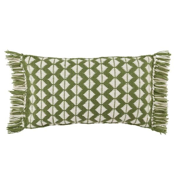 Unbranded Cerulean Green/Ivory 13 in. x 21 in. Polyester Fill Throw Pillow