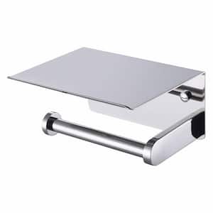 Wall Mounted Single Post Stainless Steel Toilet Paper Holder with Storage Shelf in Polished Chrome