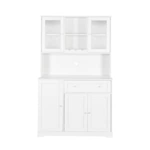 White Wood Pantry Organizer, Modern Buffet Cabinet with Hutch, Doors and Shelves Wine Rack