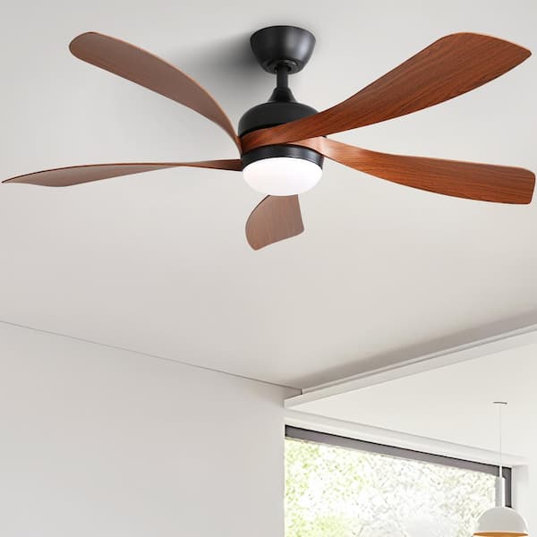 52 Inch Indoor/Outdoor 5 Blades Black Downrod Ceiling Fan with Led Lights and 6 Speed DC Remote-Morden, Farmhouse