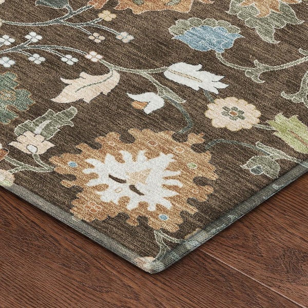 Mayfield Premium Machine Washable Abstract AMF2458 Chocolate 8 ft. x 8 ft. Round Rug
