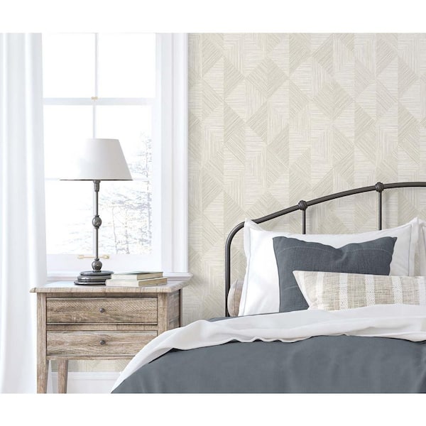 60.75 sq. ft. Beige Diamond Inlay Embossed Vinyl Unpasted Wallpaper Roll