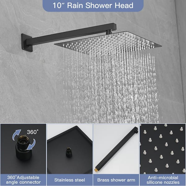 UCMDA Shower System – 10 Inch Rainfall Shower Head With Handheld Spray, 2-Function Diverter, Matte Black, All-Metal Construction, Wall Mounted