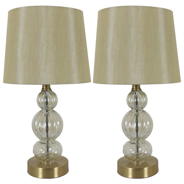 Decor Therapy Joan 17.25 in. Brass Table Lamps with USB Ports with Shade (Set of 2)