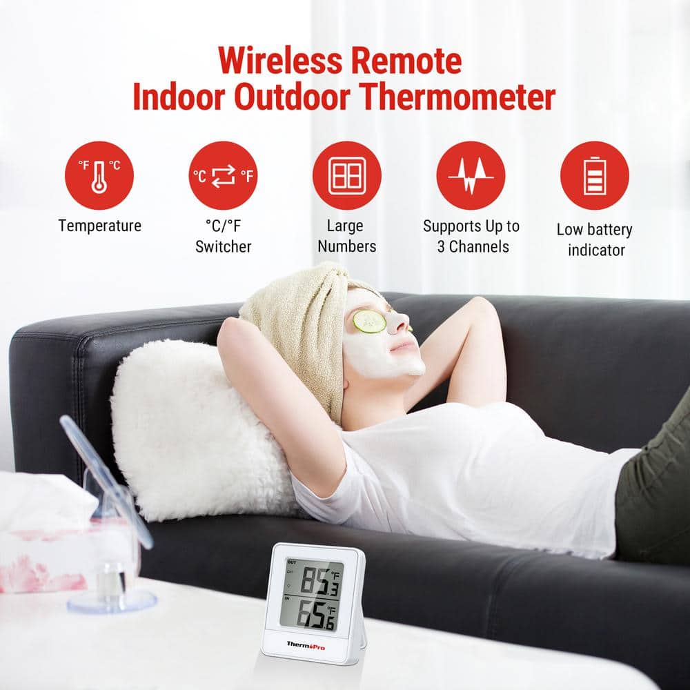 White Wireless Indoor Outdoor Thermometer with Temperature Sensor