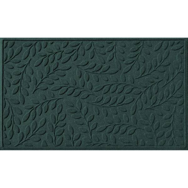 Bungalow Flooring Aqua Shield Brittney Leaf Evergreen 35 in. x 59 in. PET Polyester Door Mat