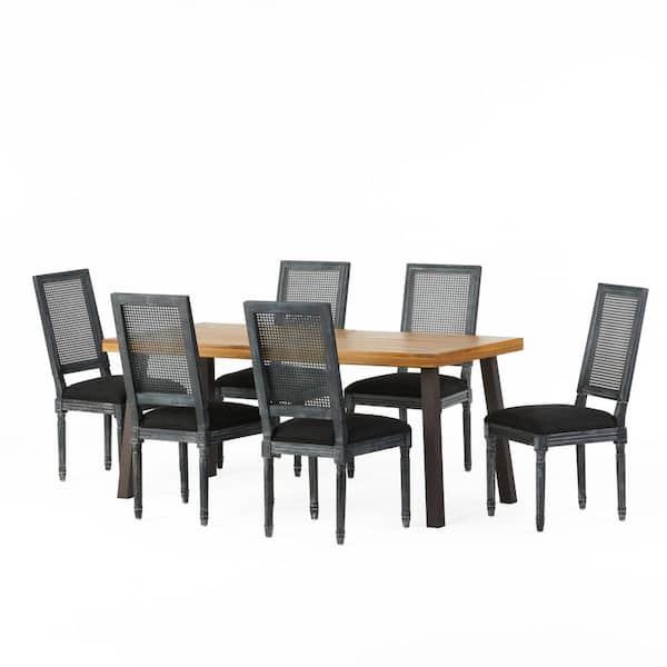 Noble House Karlene 7-Piece Natural and Gray Wood Dining Set