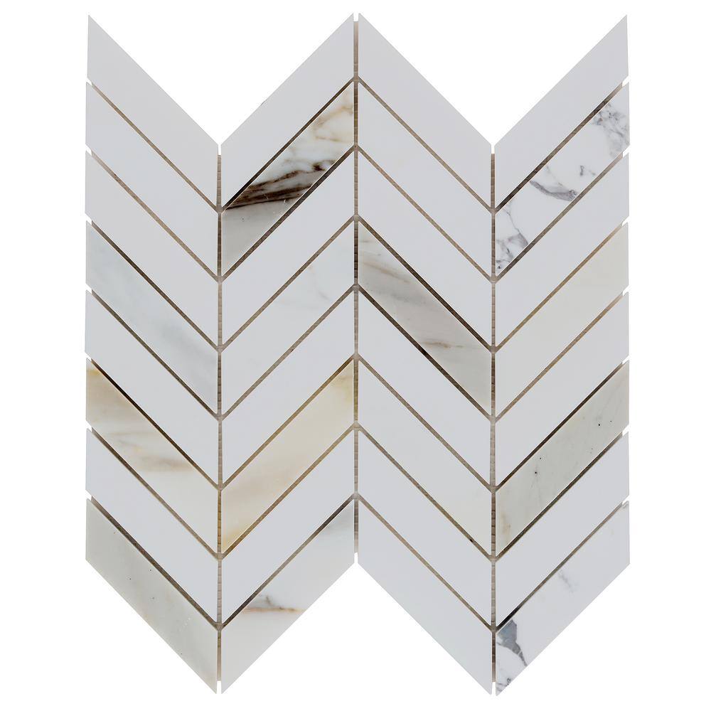 Calacatta and Thassos Marble Chevron Mosaic Tile