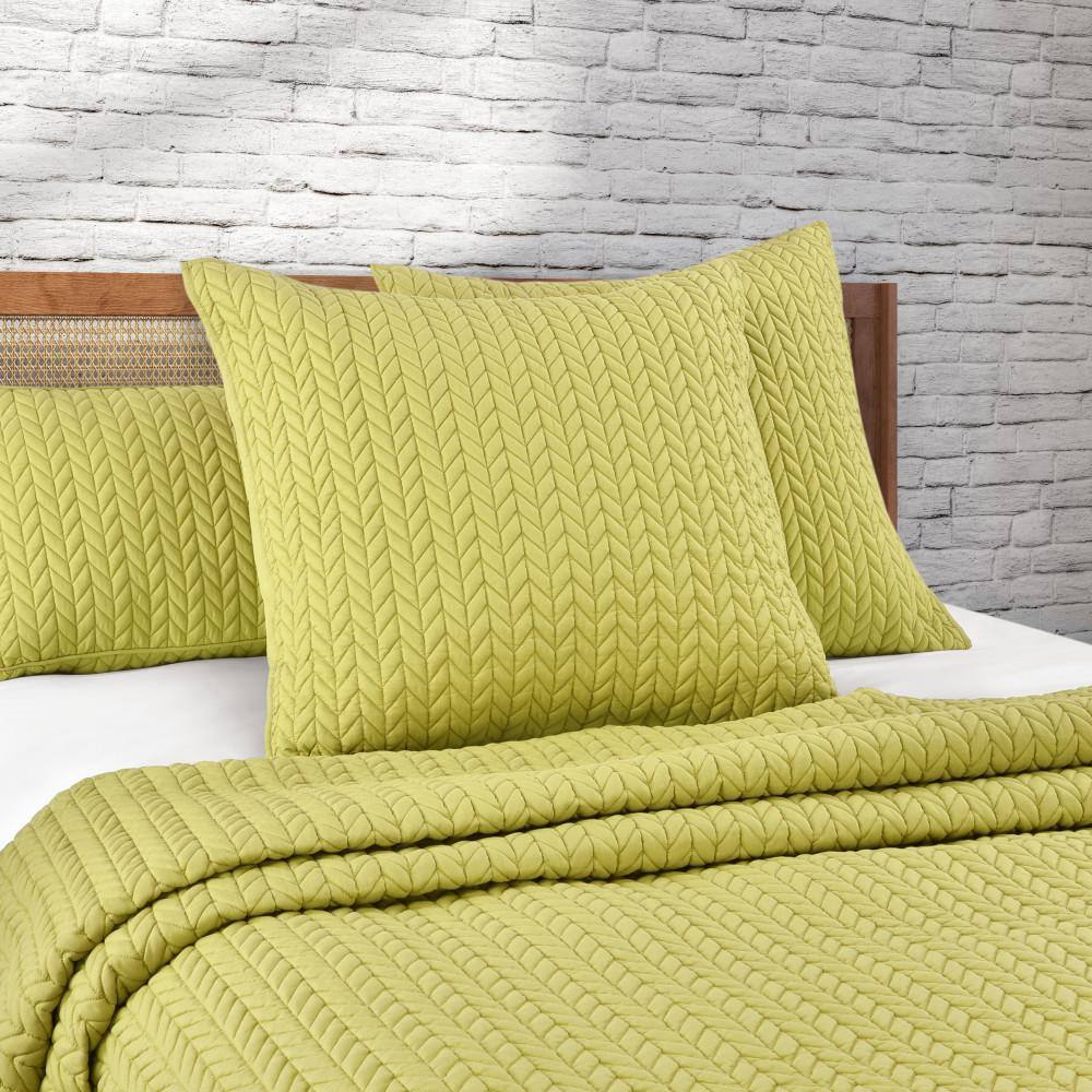 Chartreuse Quilted Euro Sham with Herringbone Pattern