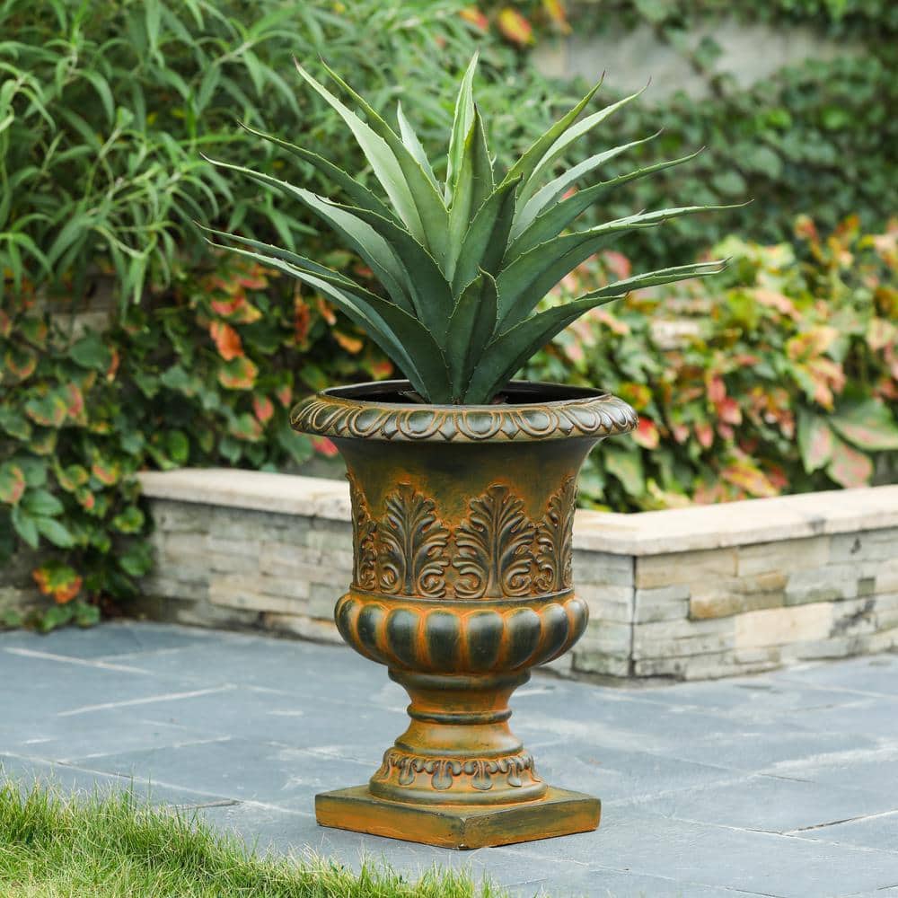 Classic Weathered Brown 18" MgO Urn Planter for Outdoor Elegance