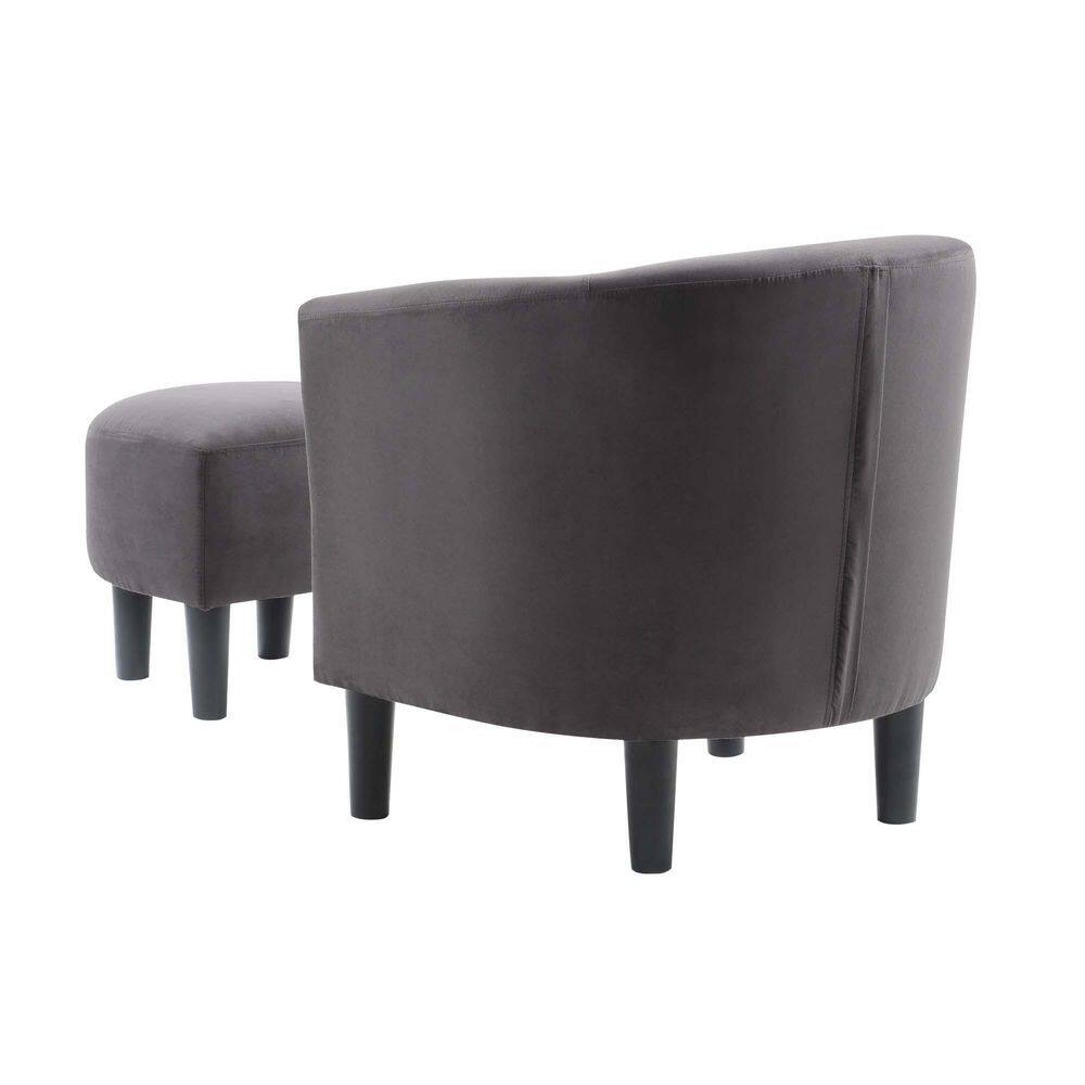 Cozy Churchill Dark Gray Microfiber Barrel Accent Chair & Ottoman
