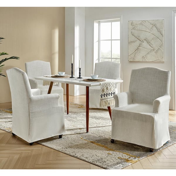 JAYDEN CREATION Adelina Ivory Traditional Roll Arm Dining Chair with Hooded Caster Wheels Set of 4