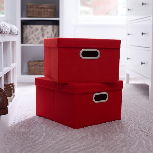 HOUSEHOLD ESSENTIALS 8 in. H x 13 in. W x 15 in. D Red Fabric Cube Storage Bin 2-Pack