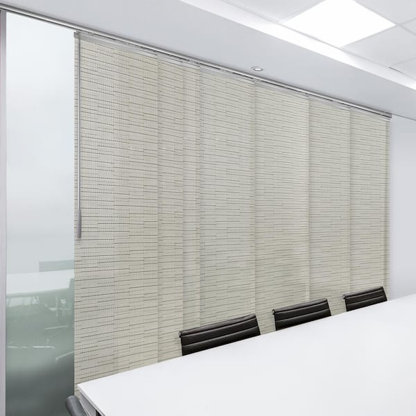 EMOH Ornate Ash 110 in.- 153 in. W x 116 in. L Adjustable 7-Panel Satin Nickel Single Rail Panel Track with 23.5 in. Slates